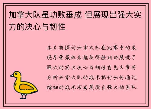 加拿大队虽功败垂成 但展现出强大实力的决心与韧性