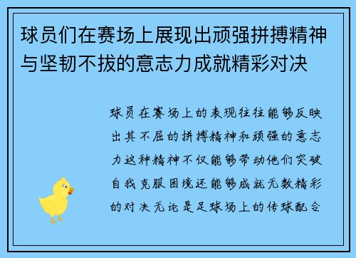 球员们在赛场上展现出顽强拼搏精神与坚韧不拔的意志力成就精彩对决