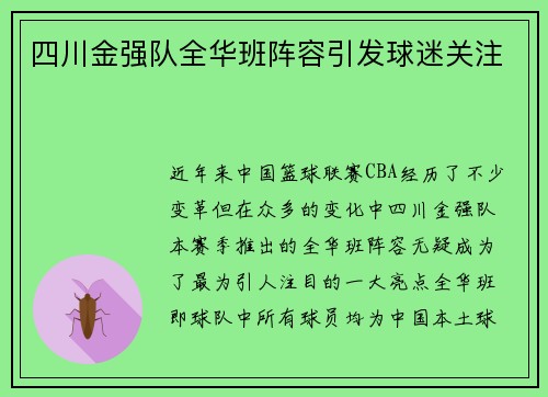 四川金强队全华班阵容引发球迷关注