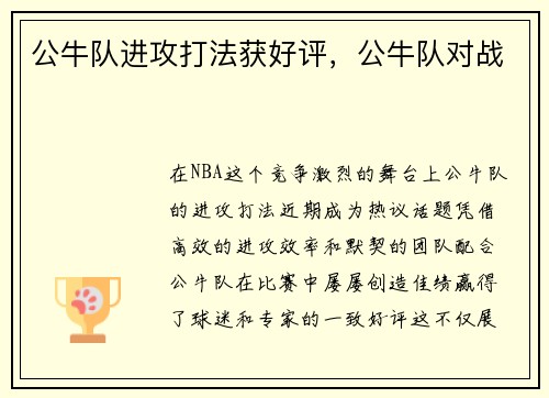 公牛队进攻打法获好评，公牛队对战